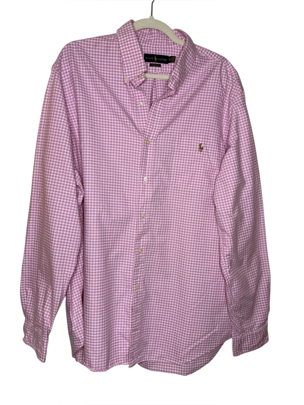 Ralph Lauren Men's Pink Gingham Button Down Size XXL
